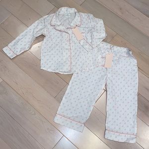 Morgan Lane girls organic cotton white pink flowers classic pants pajama